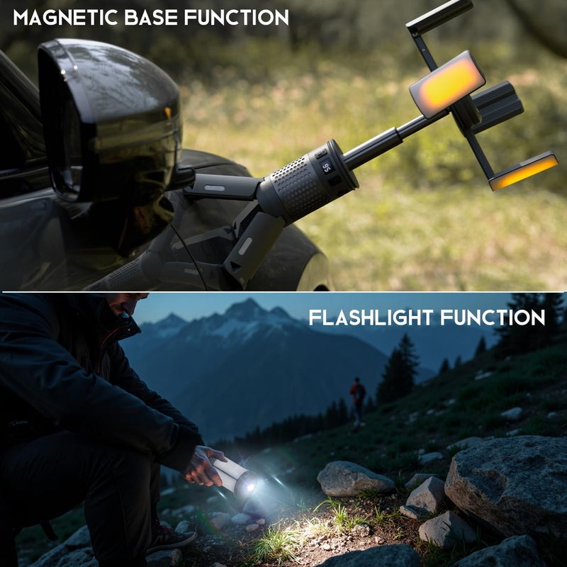 Tesmax Telescopic Camping Lights, Rechargeable Camping Lights with Stand,12000mAh Collapsible Camping Lanterns, Magnetic Base Portable Flashlights IPX5 Waterproof for Camping,Hiking,Emergency Use - Image 3